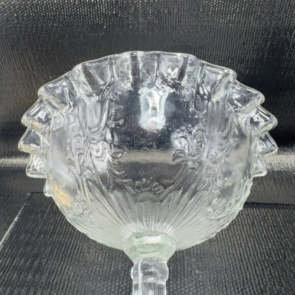 Antique Clear Footed Compote Dish‎ Bowl Wavy Edges Glassware Decor Dish Bowl VTG